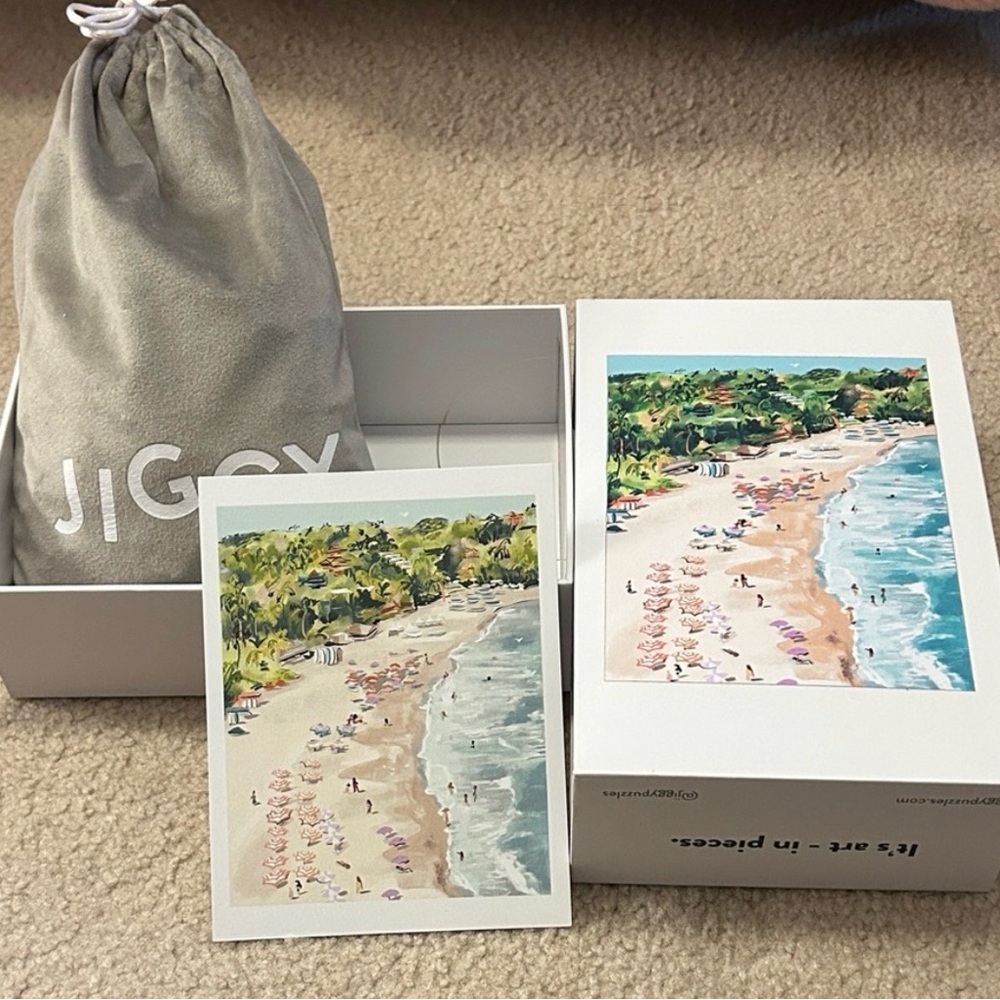 JIGGY Beach Puzzle with Grey Drawstring Bag - Coastal Illustration
